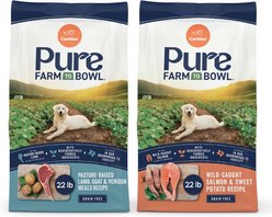 CANIDAE PURE Farm to Bowl Limited Ingredient Lamb, Goat & Venison Meals Recipe + Salmon & Sweet Potato Recipe Dry Dog Food