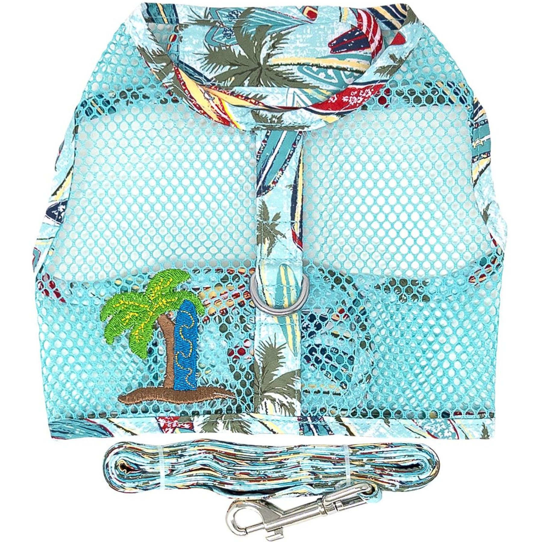 Doggie Design Cool Mesh Surfboards & Palms Dog Harness & Leash, Small: 13 to 16-in chest