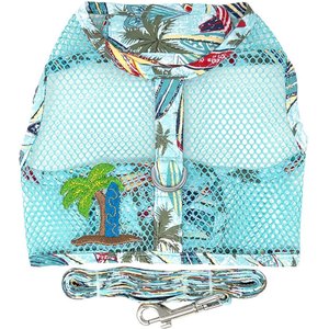 Doggie Design Cool Mesh Surfboards & Palms Dog Harness & Leash, X-Small: 10 to 13-in chest