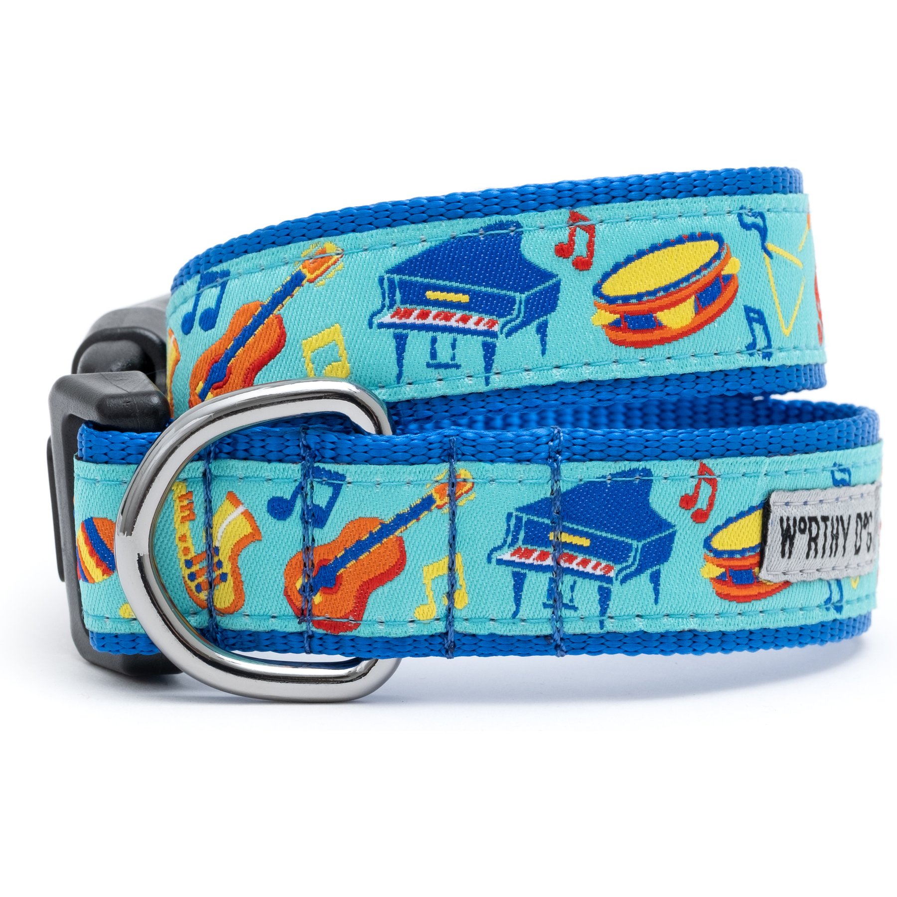 The Worthy Dog Music Adjustable Dog Collar, Blue, Large: 14 to 20-in neck, 1-in wide