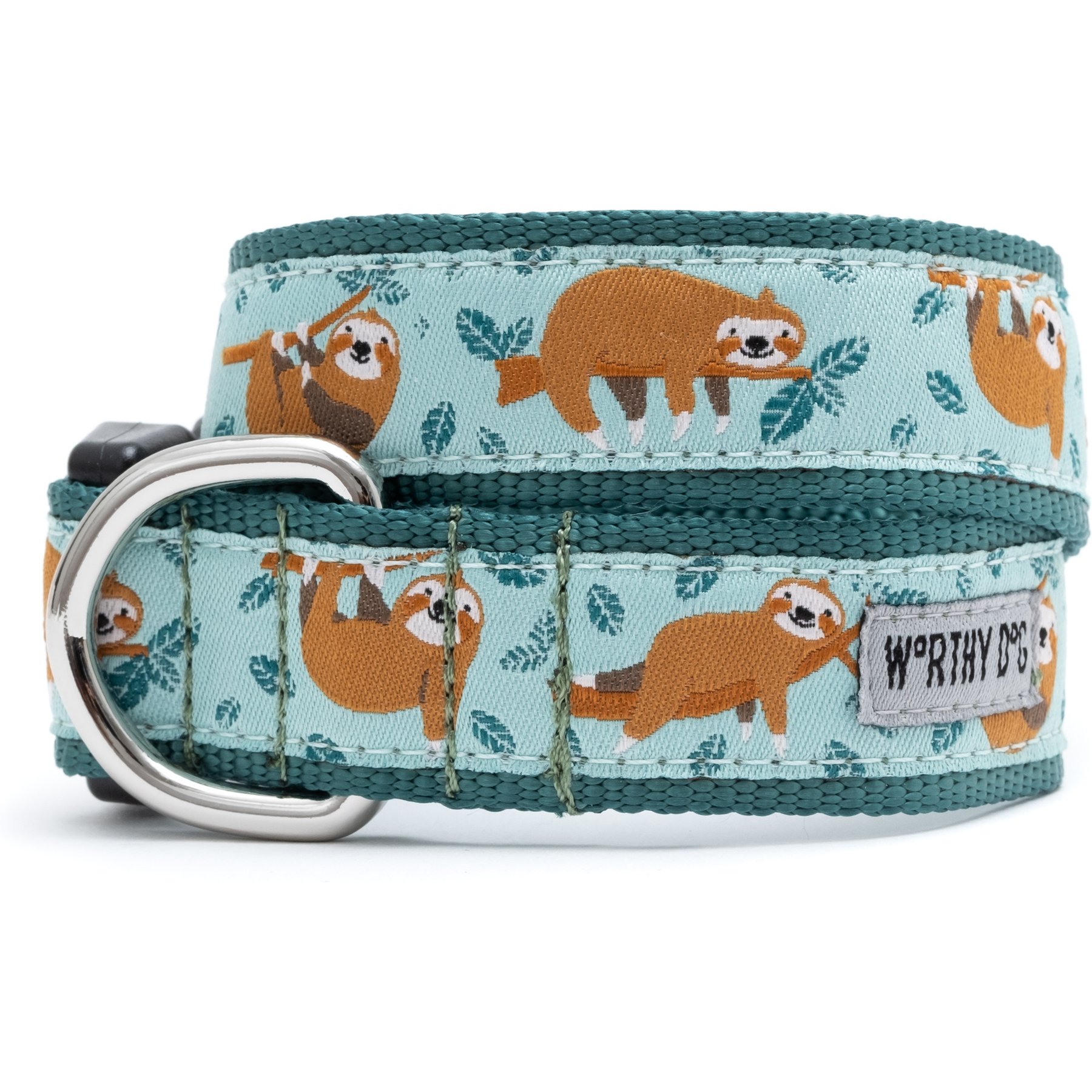 The Worthy Dog Sloth Adjustable Dog Collar, Mint Green, X-Small: 5 to 11-in neck, 1/2-in wide