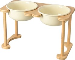 SpunkyJunky Modern Elevated Ceramic Raised Feeding Station Dog Bowl, Beige, 54.11-oz