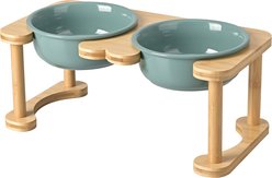 SpunkyJunky Modern Elevated Ceramic Raised Feeding Station Dog Bowl, Dark Green, 27.05-oz