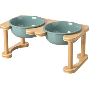 SpunkyJunky Modern Elevated Ceramic Raised Feeding Station Dog Bowl, Dark Green, 27.05-oz