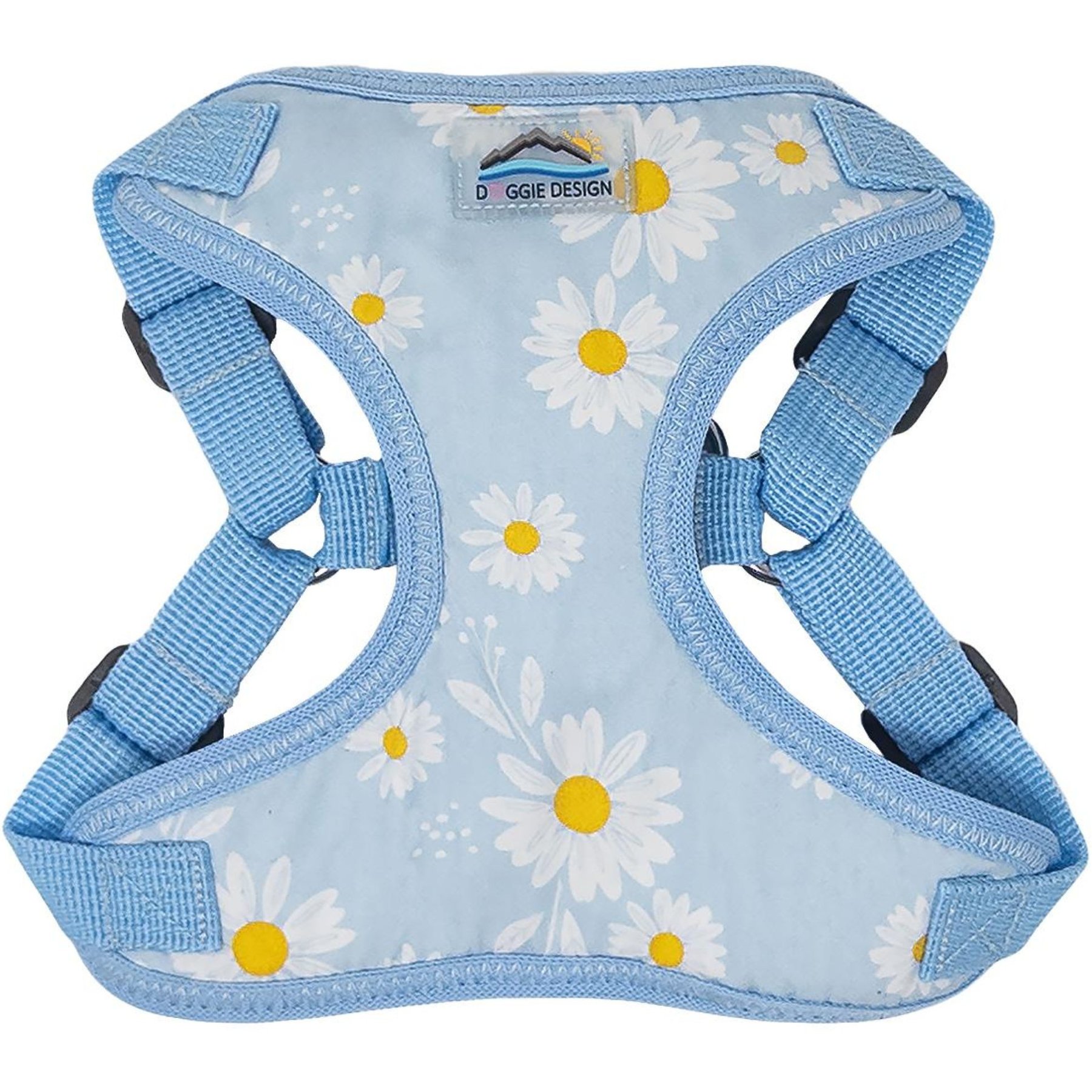Doggie Design Wrap & Snap Choke Free Blue Daisy Dog Harness, Large: 20 to 26 inchers