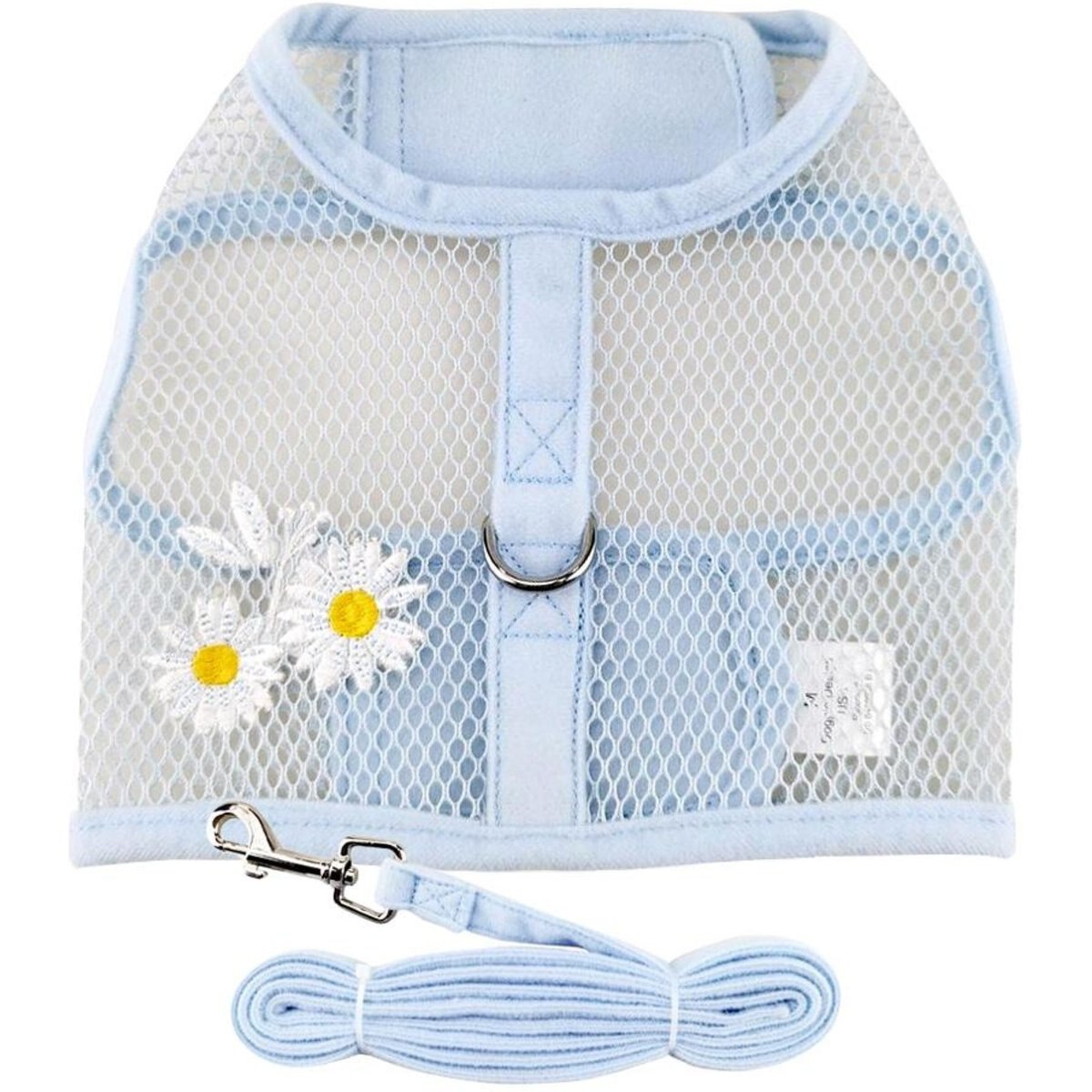 Doggie Design Cool Mesh Blue Daisy Dog Harness & Leash, Medium: 16 to 19-in chest