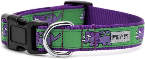 Show full view: The Worthy Dog Triceratops Adjustable Dog Collar, Green, X-Small: 5 to 11-in neck, 1/2-in wide slide 2 of 3