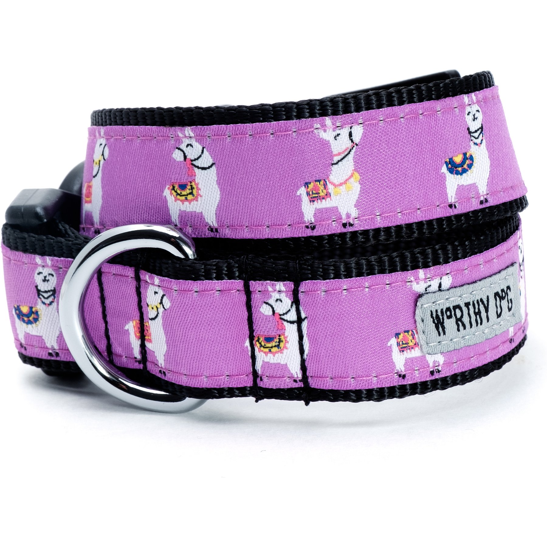 The Worthy Dog Llamas Adjustable Dog Collar, Purple, Small: 8 to 14-in neck, 5/8-in wide