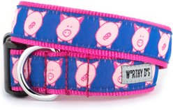 The Worthy Dog Wilbur Pig Adjustable Dog Collar, Navy, Medium: 11 to 17-in neck, 1-in wide