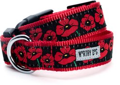 The Worthy Dog Poppies Adjustable Dog Collar, Black, Medium: 11 to 17-in neck, 1-in wide