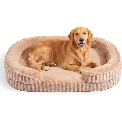 JOEJOY JOEJOY C-Shaped High Sided Calming Egg Crate Foam Orthopedic Bolster Dog Bed with Removable Cover, X-Large: 42 x 32 x 7-in, Brown