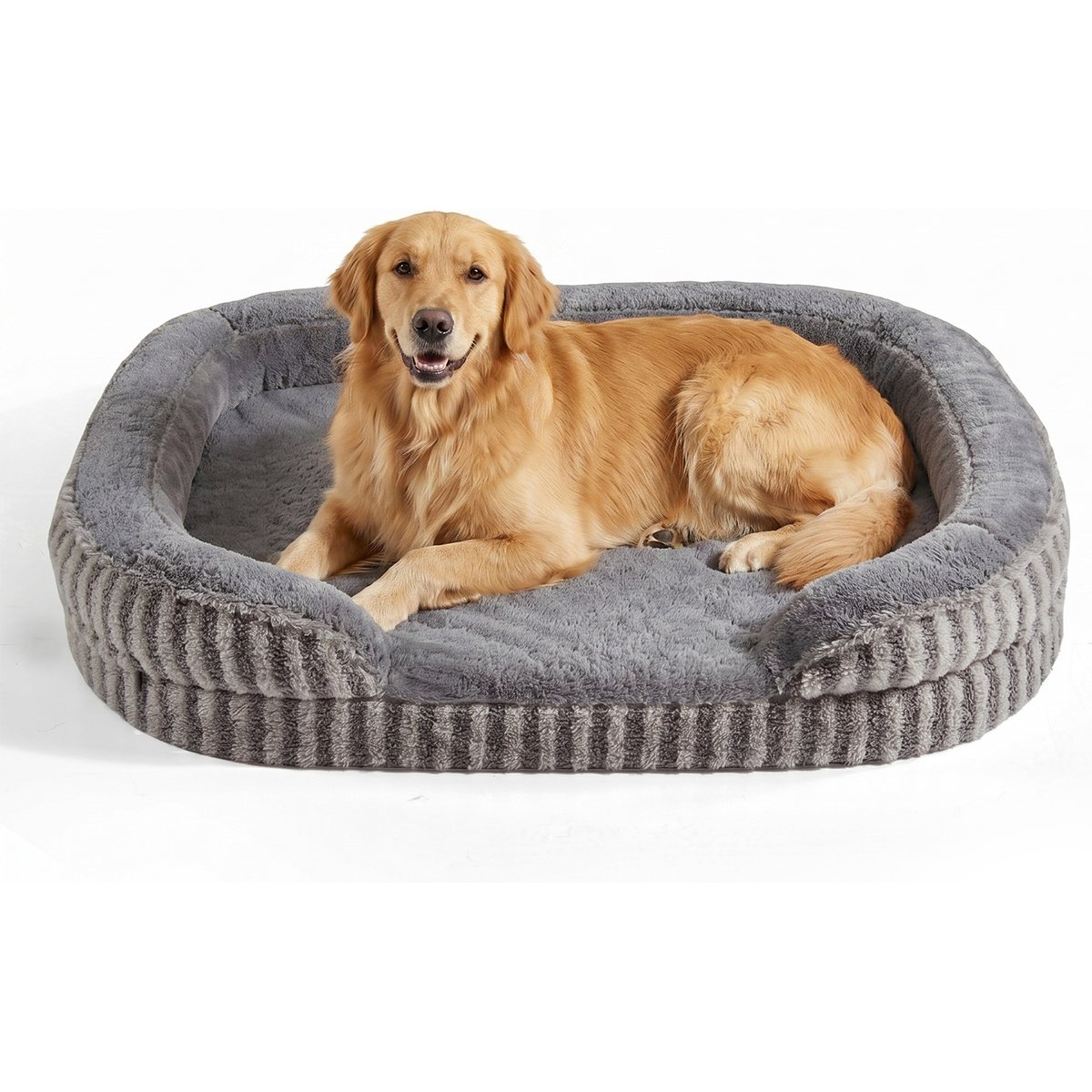 JOEJOY C-Shaped High Sided Calming Egg Crate Foam Orthopedic Bolster Dog Bed with Removable Cover, X-Large: 42 x 32 x 7-in, Dark Grey