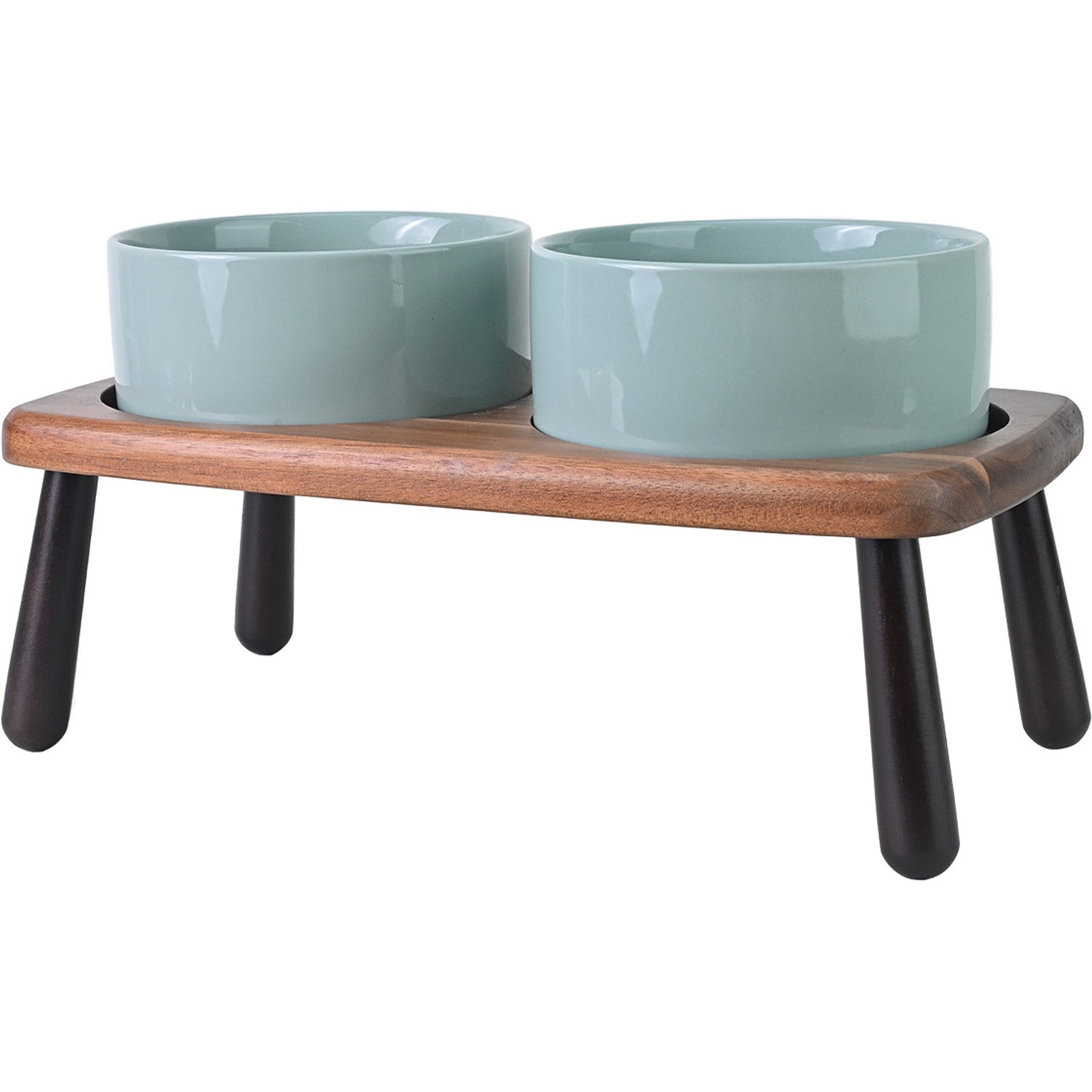 SpunkyJunky Non-Slip Micorwave Dishwasher Safe Ceramic Raised Elevated Dog Bowl with Acacia Bamboo Wooden Stand, Light Green, 28.7-oz