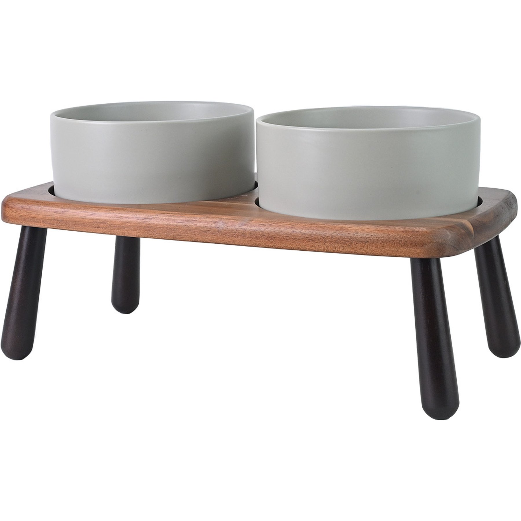 SpunkyJunky Non-Slip Micorwave Dishwasher Safe Ceramic Raised Elevated Dog Bowl with Acacia Bamboo Wooden Stand, Grey, 28.7-oz