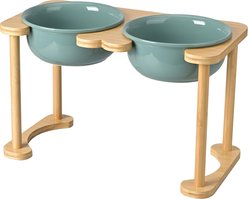 SpunkyJunky Modern Elevated Ceramic Raised Feeding Station Dog Bowl, Dark Green, 54.11-oz