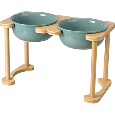 SpunkyJunky SpunkyJunky Modern Elevated Ceramic Raised Feeding Station Dog Bowl, Dark Green, 54.11-oz