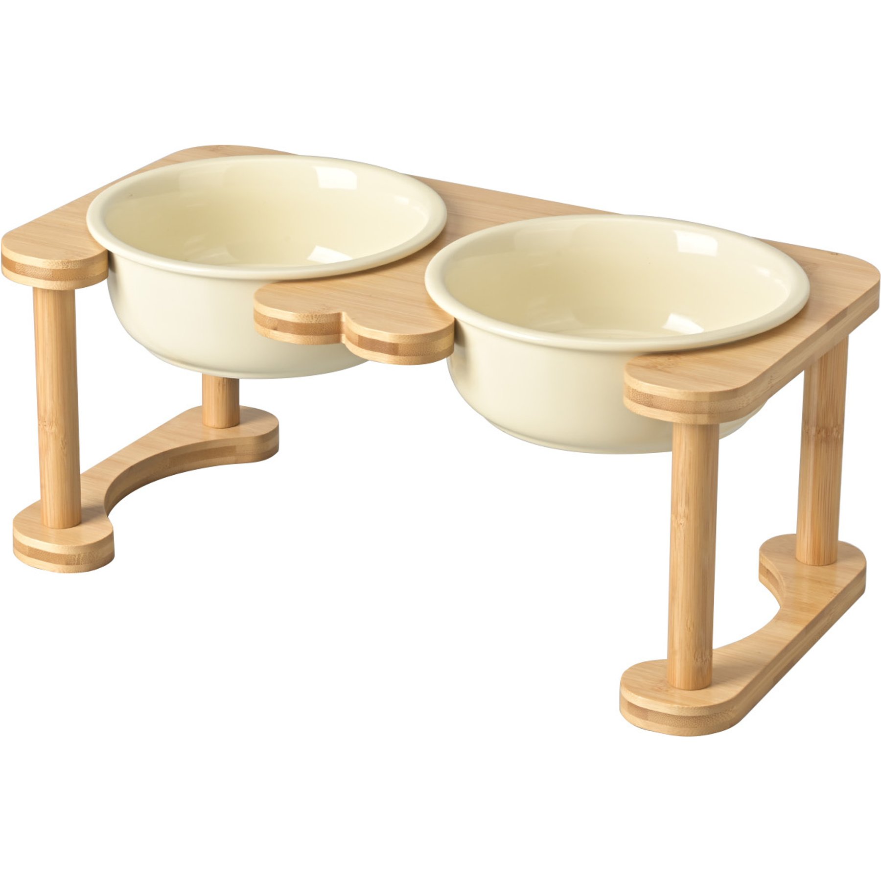 SpunkyJunky Modern Elevated Ceramic Raised Feeding Station Dog Bowl, Beige, 27.05-oz