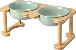 SpunkyJunky Modern Elevated Ceramic Raised Feeding Station Dog Bowl, Light Green, 27.05-oz