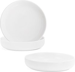 SpunkyJunky Modern Cute Weighted Food Water Ceramic Wide Small Dog & Cat Dish Set, 10.1-oz, 3 count, White