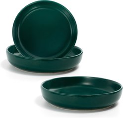 SpunkyJunky Modern Cute Weighted Food Water Ceramic Wide Small Dog & Cat Dish Set, 10.1-oz, 3 count, Green
