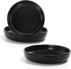 SpunkyJunky Modern Cute Weighted Food Water Ceramic Wide Small Dog & Cat Dish Set, 10.1-oz, 3 count, Black