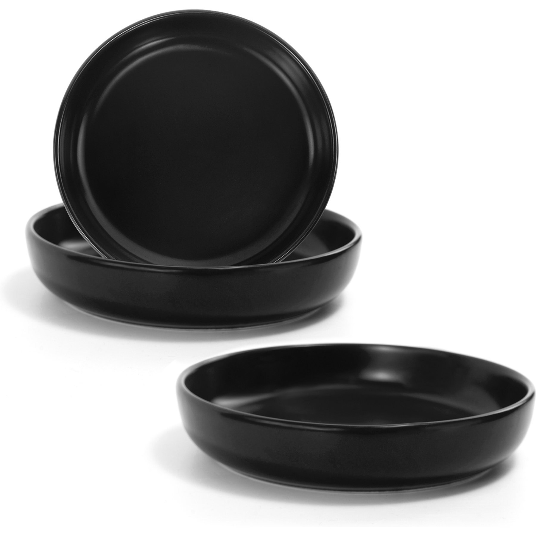 SpunkyJunky Modern Cute Weighted Food Water Ceramic Wide Small Dog & Cat Dish Set, 10.1-oz, 3 count, Black