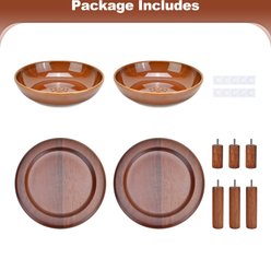 SpunkyJunky Extra Wide Elevated Cat Paw Pattern Ceramic Cat Bowl with Acacia Wood Stand Whisker Friendly, 8.45-oz, Brown, 2 count slide 2 of 7