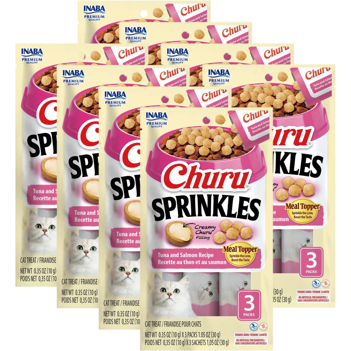 Inaba Churu Sprinkles Tuna & Salmon Recipe Grain-Free Cat Treats, 0.35-oz tube, 24 count