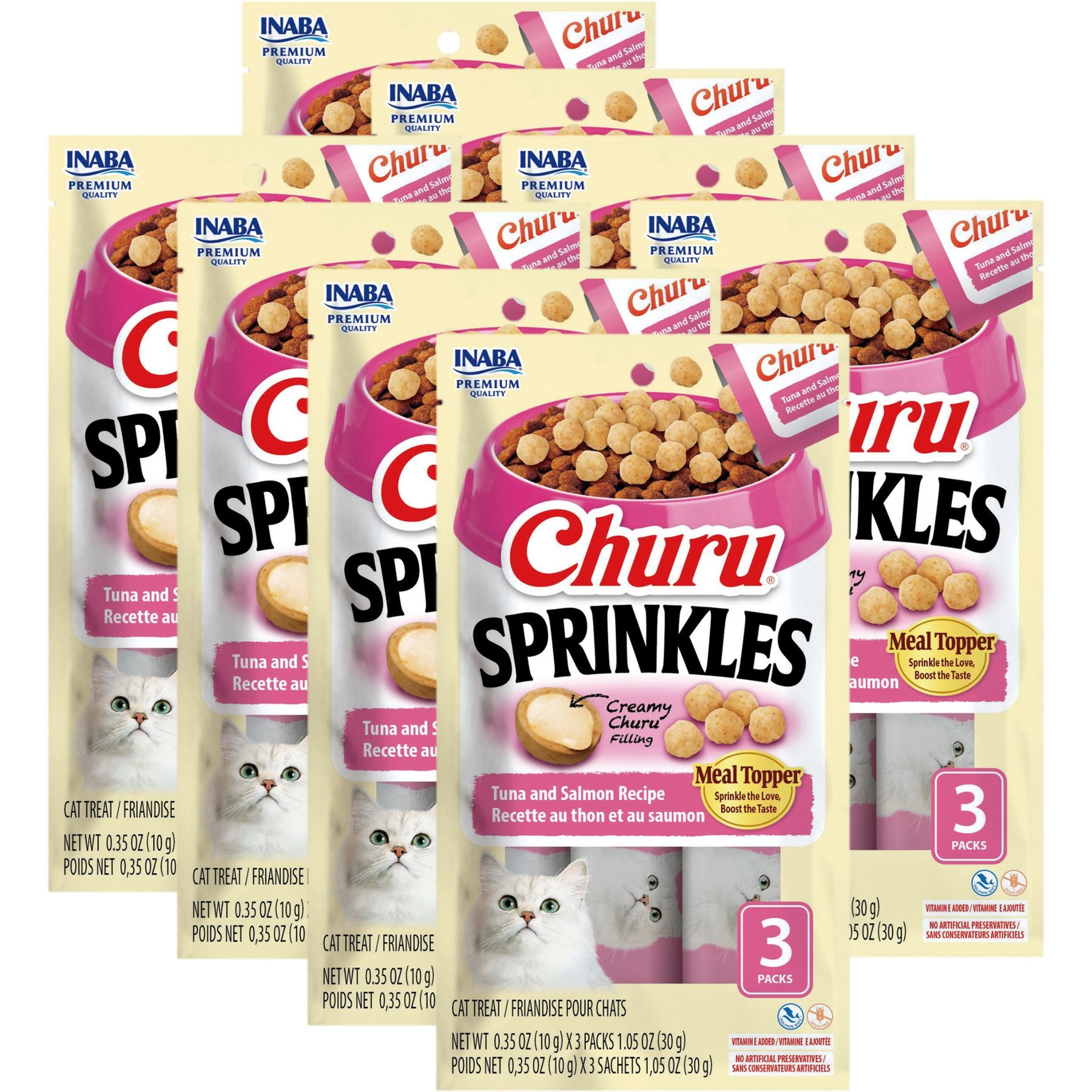Inaba Churu Sprinkles Tuna & Salmon Recipe Grain-Free Cat Treats, 0.35-oz tube, 24 count