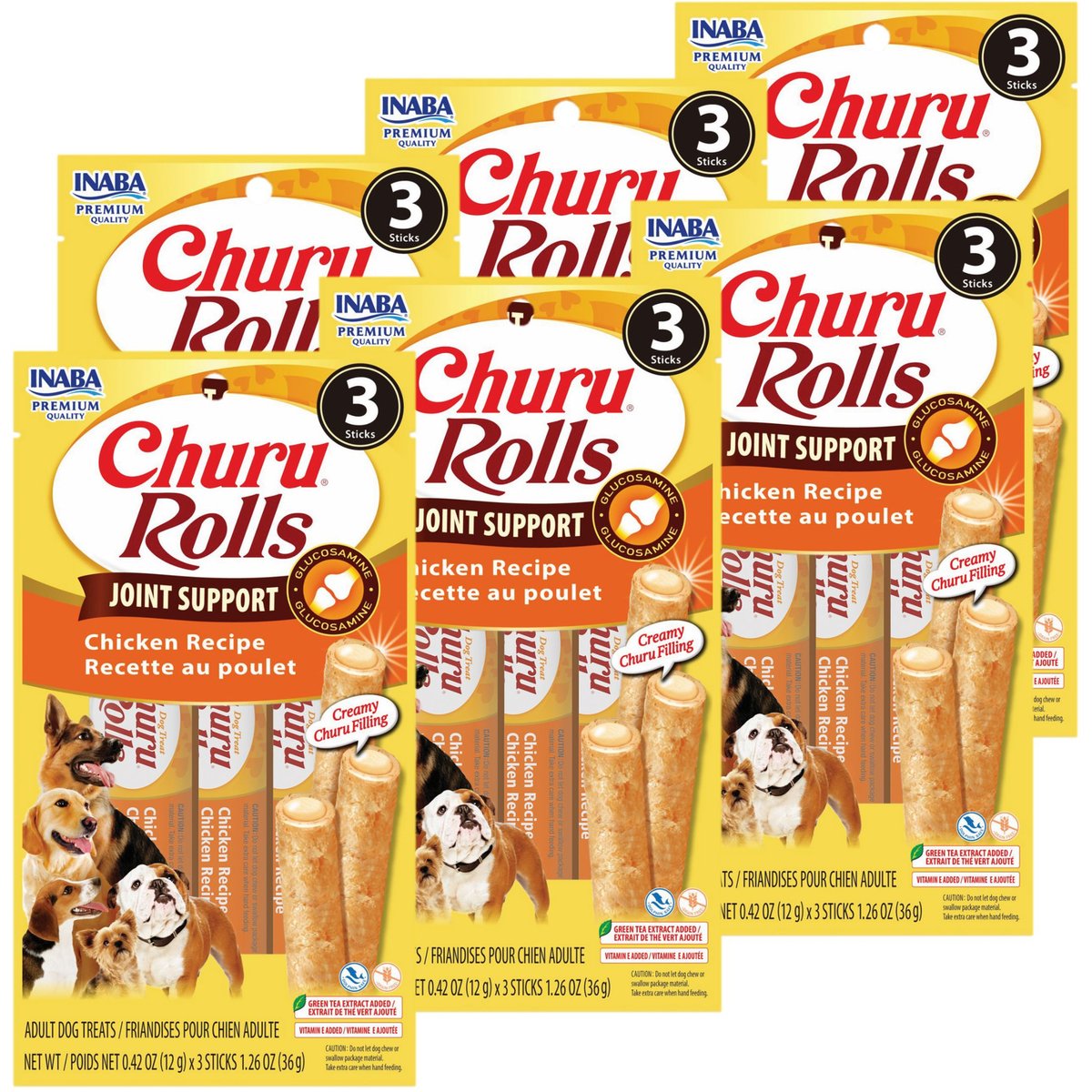 Inaba Churu Rolls Joint Support Chicken Recipe Grain-Free Soft & Chewy Dog Treats, 0.42-oz tube, 18 count