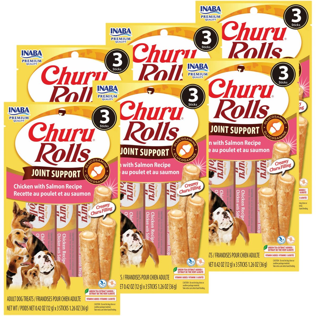 Inaba Churu Rolls Joint Support Chicken with Salmon Recipe Grain-Free Soft & Chewy Dog Treats, 0.42-oz tube, 18 count
