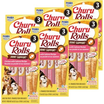 Inaba Inaba Churu Rolls Joint Support Chicken with Salmon Recipe Grain-Free Soft & Chewy Dog Treats, 0.42-oz tube, 18 count