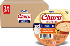Inaba Churu Complete Chicken Recipe Bisque Grain-Free, High Moisture Wet Cat Food, 2.46-oz cup, case of 16