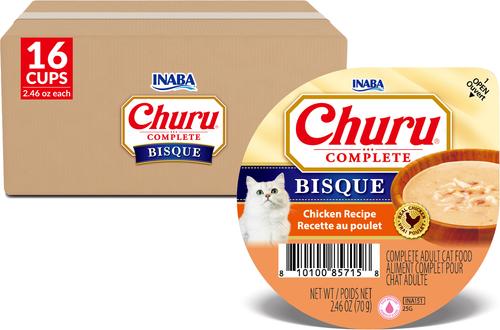 Inaba Churu Complete Chicken Recipe Bisque Grain-Free, High Moisture Wet Cat Food, 2.46-oz cup, case of 16