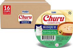 Inaba Churu Complete Chicken Recipe with Tuna Bisque Grain-Free, High Moisture Wet Cat Food, 2.46-oz cup, case of 16