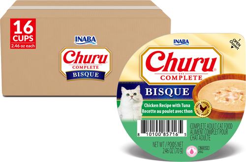 Inaba Churu Complete Chicken Recipe with Tuna Bisque Grain-Free, High Moisture Wet Cat Food, 2.46-oz cup, case of 16