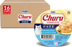 Inaba Churu Complete Chicken Recipe with Cheese Grain-Free, High Moisture Pate Wet Cat Food, 2.46-oz cup, case of 16