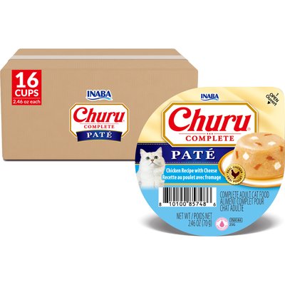Inaba Inaba Churu Complete Chicken Recipe with Cheese Grain-Free, High Moisture Pate Wet Cat Food, 2.46-oz cup, case of 16