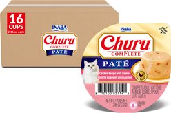 Inaba Churu Complete Chicken Recipe with Salmon Grain-Free, High Moisture Pate Wet Cat Food, 2.46-oz cup, case of 16