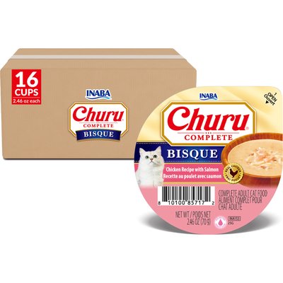 Inaba Inaba Churu Complete Chicken Recipe with Salmon Bisque Grain-Free, High Moisture Wet Cat Food, 2.46-oz cup, case of 16