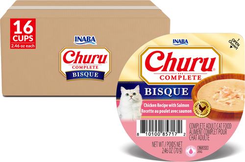 Inaba Churu Complete Chicken Recipe with Salmon Bisque Grain-Free, High Moisture Wet Cat Food, 2.46-oz cup, case of 16