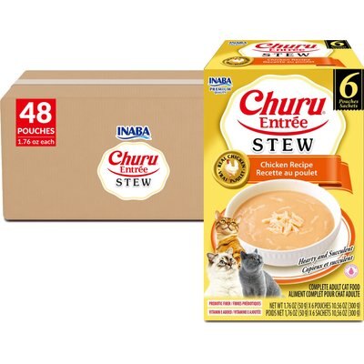 Inaba Inaba Churu Entrée Chicken Recipe Grain-Free, High Moisture, Prebiotic Stew Wet Cat Food, 1.76-oz pouch, 48 count