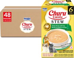 Inaba Churu Entrée Chicken Recipe with Tuna Grain-Free, High Moisture, Prebiotic Stew Wet Cat Food, 1.76-oz pouch, 48 count