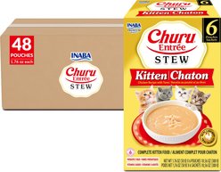 Inaba Churu Entrée Kitten Chicken Recipe with Tuna Grain-Free, High Moisture, Prebiotic Stew Wet Cat Food, 1.76-oz pouch, 48 count