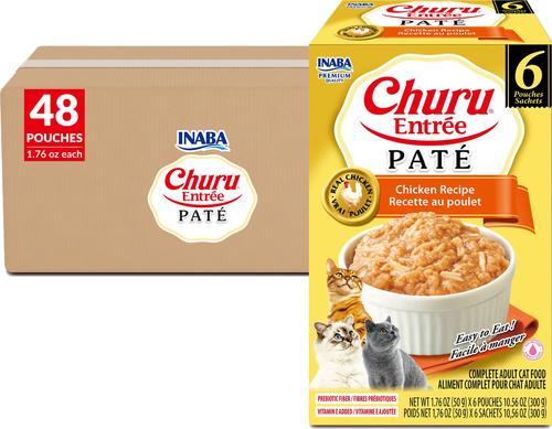 Inaba Churu Entrée Chicken Recipe Grain-Free, High Moisture, Prebiotic Pate Wet Cat Food, 1.76-oz pouch