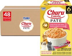 Inaba Churu Entrée Chicken Recipe with Salmon Grain-Free, High Moisture, Prebiotic Pate Wet Cat Food, 1.76-oz pouch, 48 count