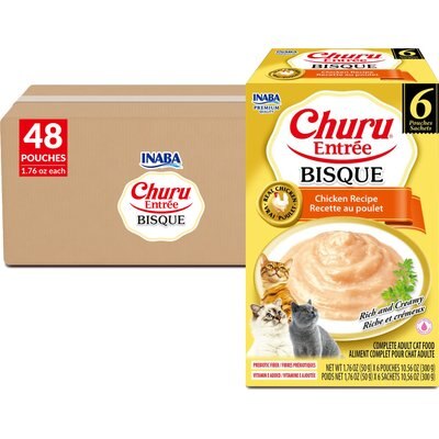 Inaba Inaba Churu Entrée Chicken Recipe Bisque Grain-Free, High Moisture, Prebiotic Bits-in-Broth Wet Cat Food, 1.76-oz pouch, 48 count