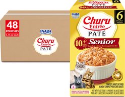 Inaba Churu Entrée Senior Chicken Recipe with Tuna Grain-Free, High Moisture, Prebiotic Pate Wet Cat Food, 1.76-oz pouch, 48 count