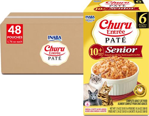 Inaba Churu Entrée Senior Chicken Recipe with Tuna Grain-Free, High Moisture, Prebiotic Pate Wet Cat Food, 1.76-oz pouch
