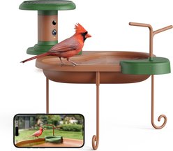 Birdfy Smart Solar Powered Camera & AI By Subscription Cardinal Bird Bath, Brown, 13.62 x 13.11 x 4.65-in